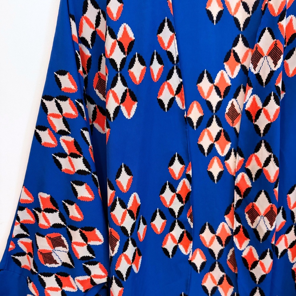 Gianni Bini Womens Geometric Ikat Open Front Kimono Cardigan Oversized M Blue - Picture 7 of 10